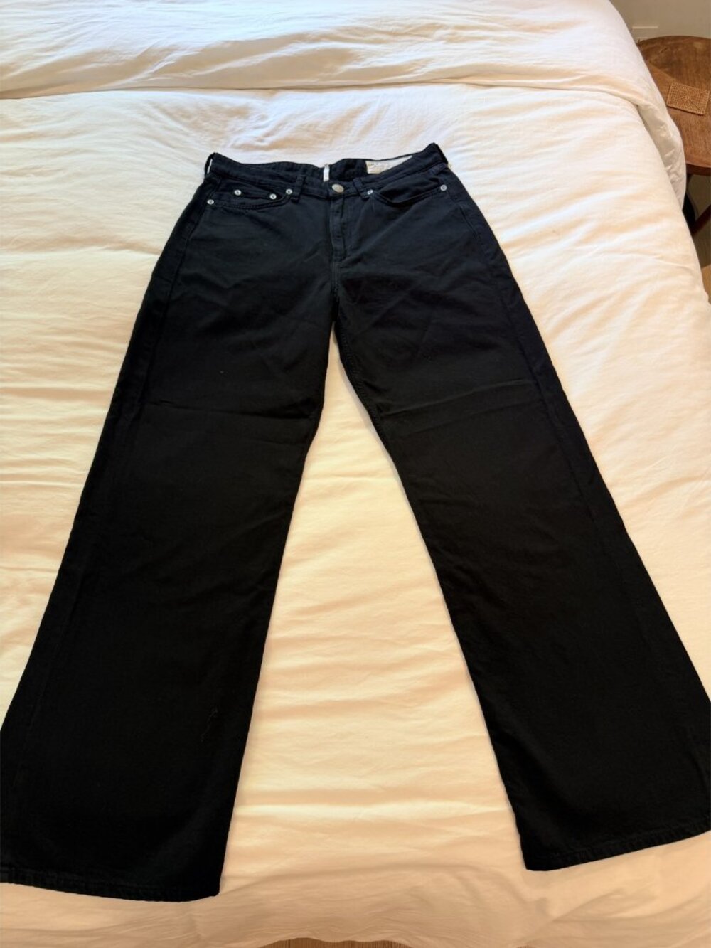 rag & bone Featherweight Logan Mid Rise Wide Leg Jeans Black Lily Size 28